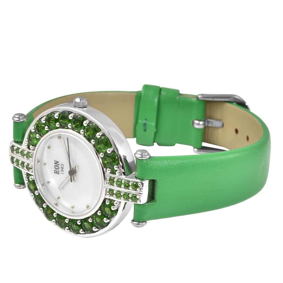 Product Features Case Shape	Round Features	Gemstone Studded, Scratch Resistant Strap Type	Belt Strap Closure	Buckle Dial	Stick Stone Count/Carat	5.90 ctw  Color Information Case Color	Green image number 4