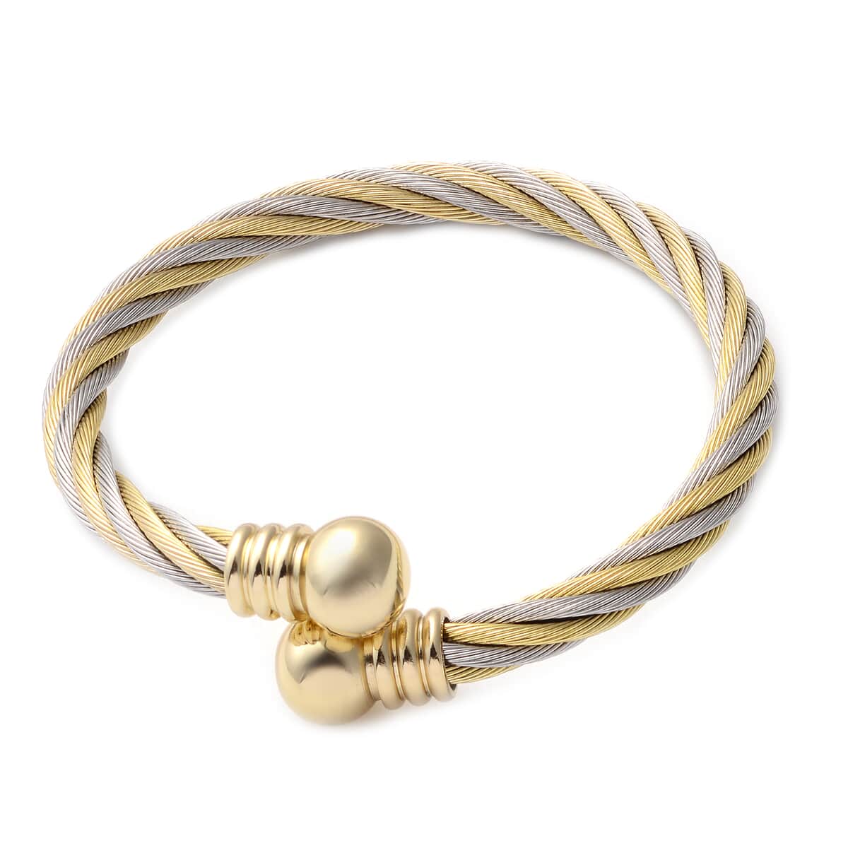Magnetic By Design Twisted Rope Texture Cuff Bracelet in Goldtone (6-6.5 Inches) image number 0