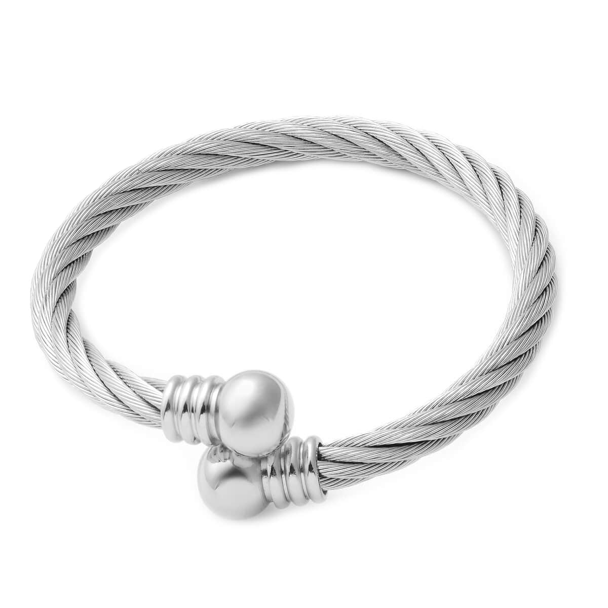 Magnetic By Design Twisted Rope Texture Cuff Bracelet in Silvertone (6-6.5 Inches) image number 0