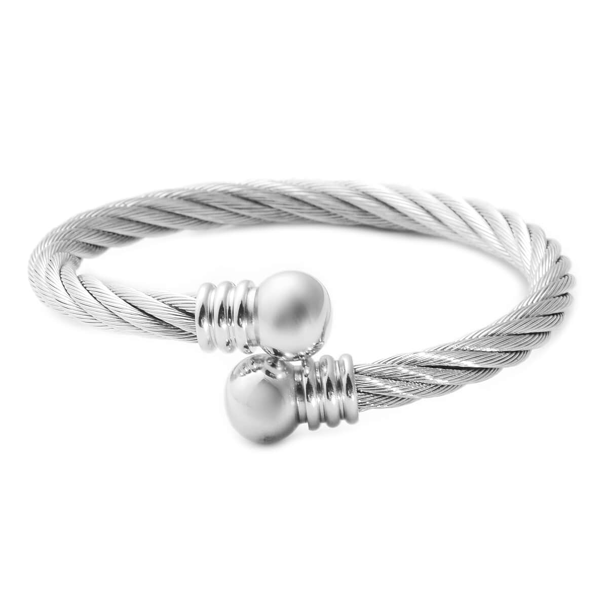 Magnetic By Design Twisted Rope Texture Cuff Bracelet in Silvertone (6-6.5 Inches) image number 2
