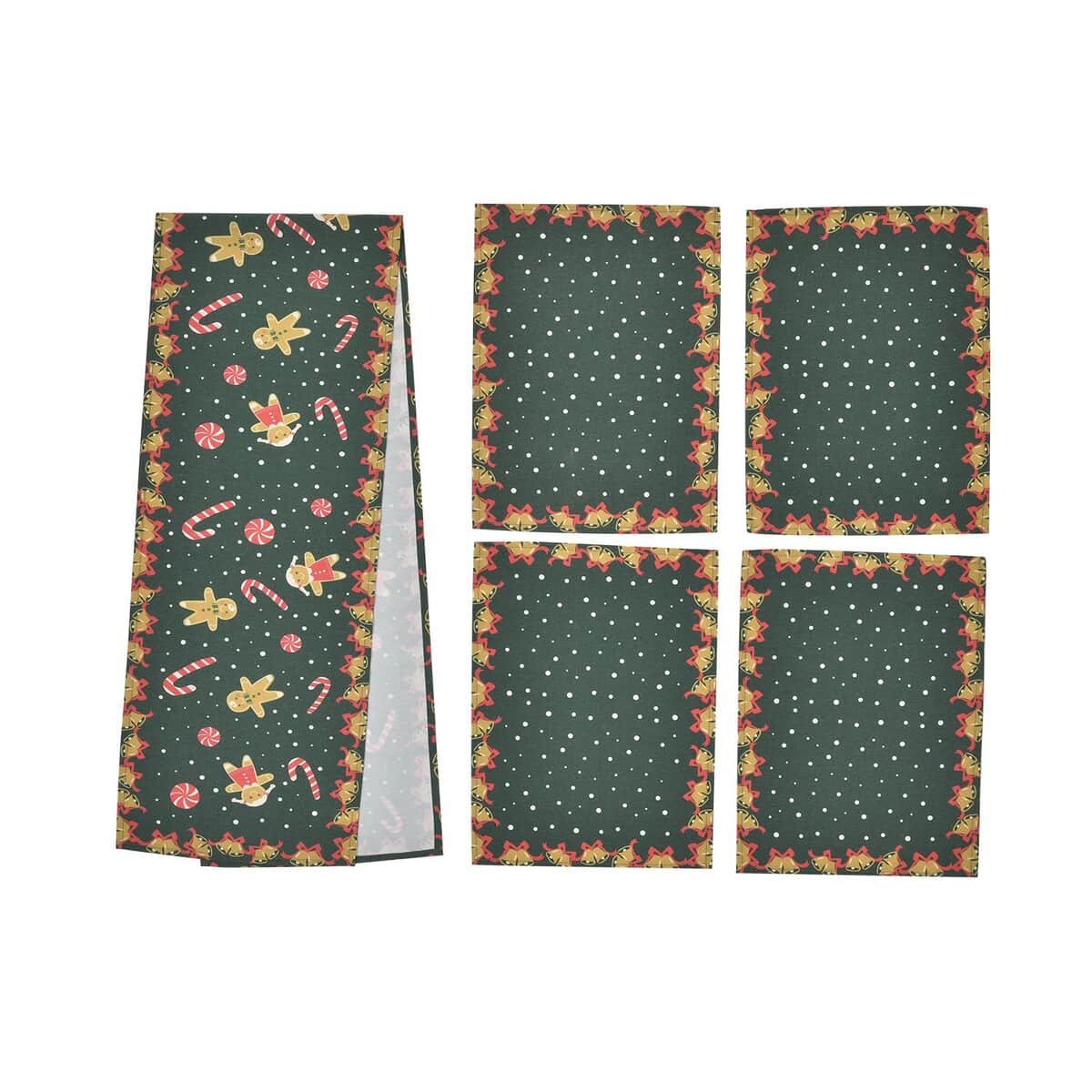 Homesmart Set of 4 Placemats and Table Runner For 4 Seater Dinning Table, 4 Washable Wrinkle Resistant Placemats  and Table Runner - Snow, Bells and Snack Pattern image number 0