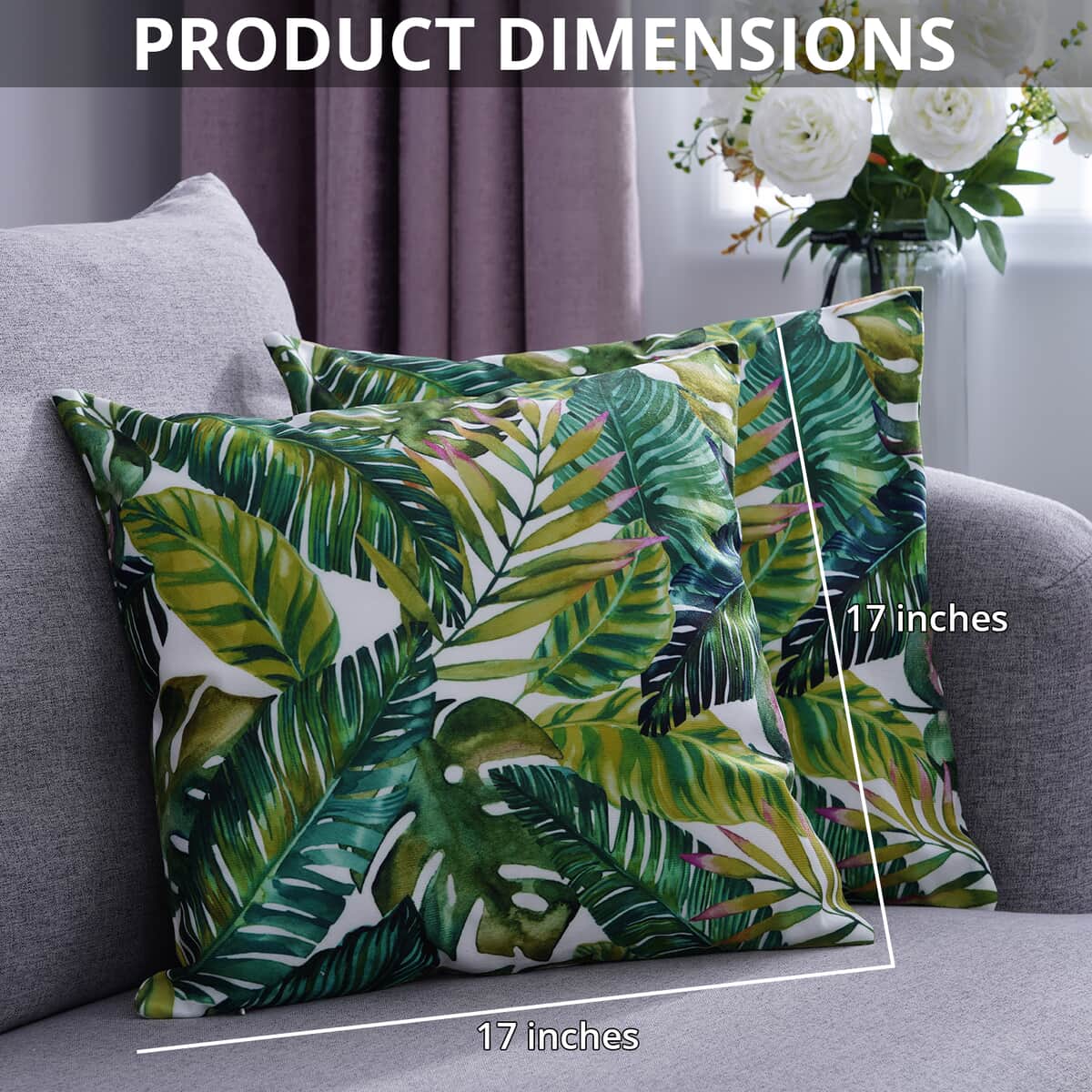 Set of 2 Vibrant Tropical Leaves Pattern Cushion Cover (17"x17") (Polyester) image number 2