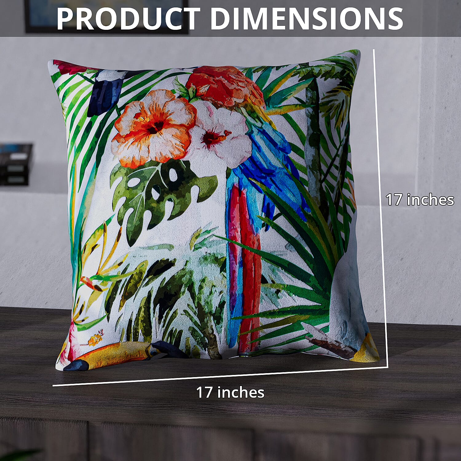 Set of 2 Parrot, Flower and Tropical Leaves Pattern Cushion Cover (Polyester)