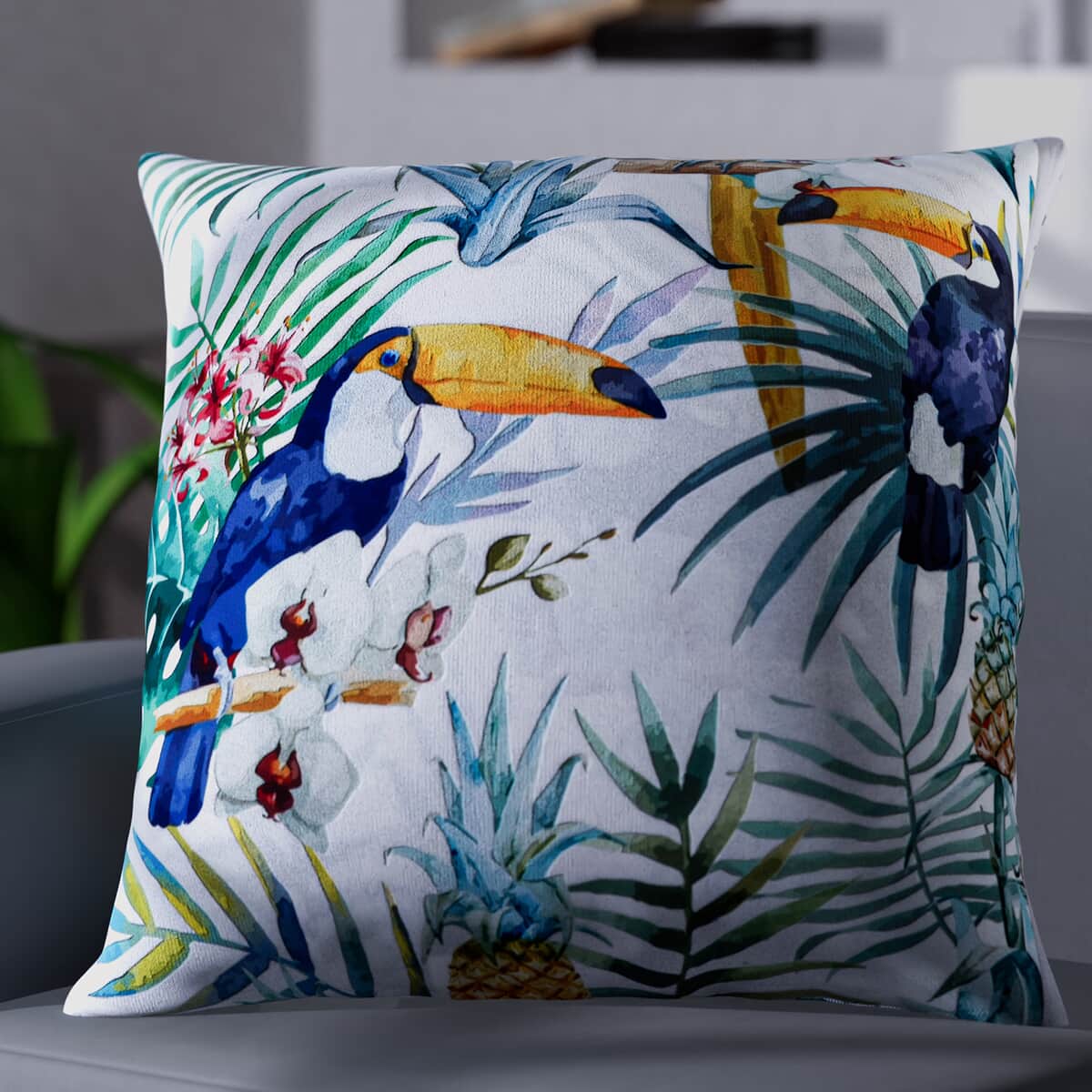Buy Set of 2 Toucan and Tropical Leaves Pattern Cushion Cover (Polyester)  at ShopLC.
