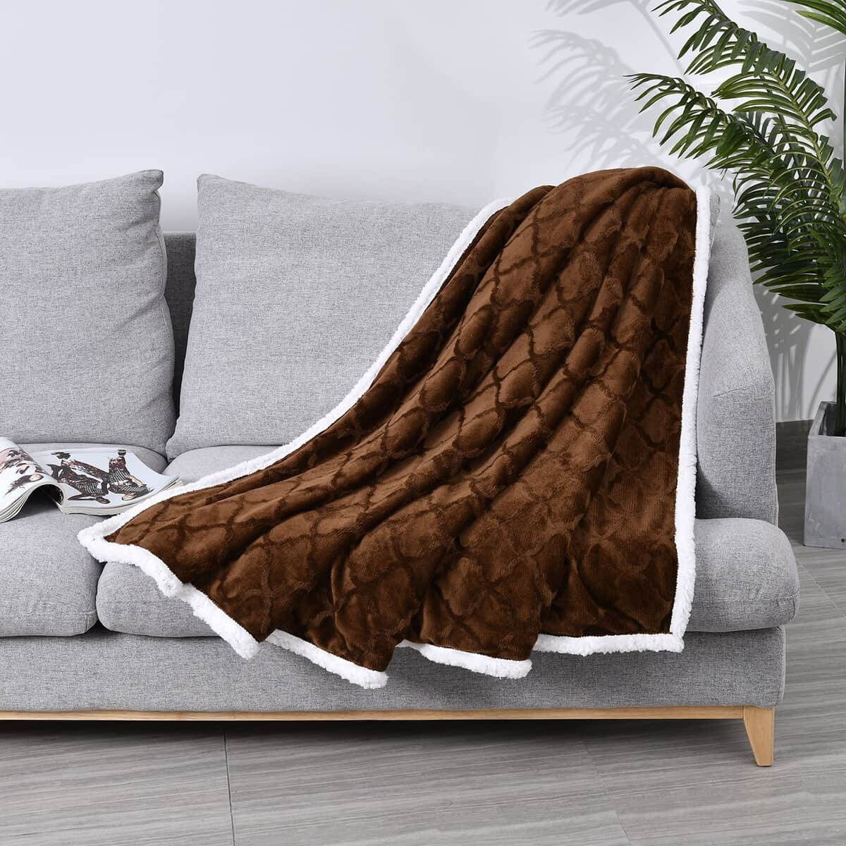 HOMESMART Dark Solid Brown Microfiber Brushed Flannel Sherpa Blanket image number 0