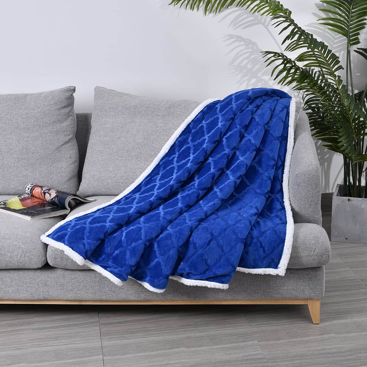 Homesmart Solid Blue Microfiber Brushed Flannel Sherpa Blanket image number 0
