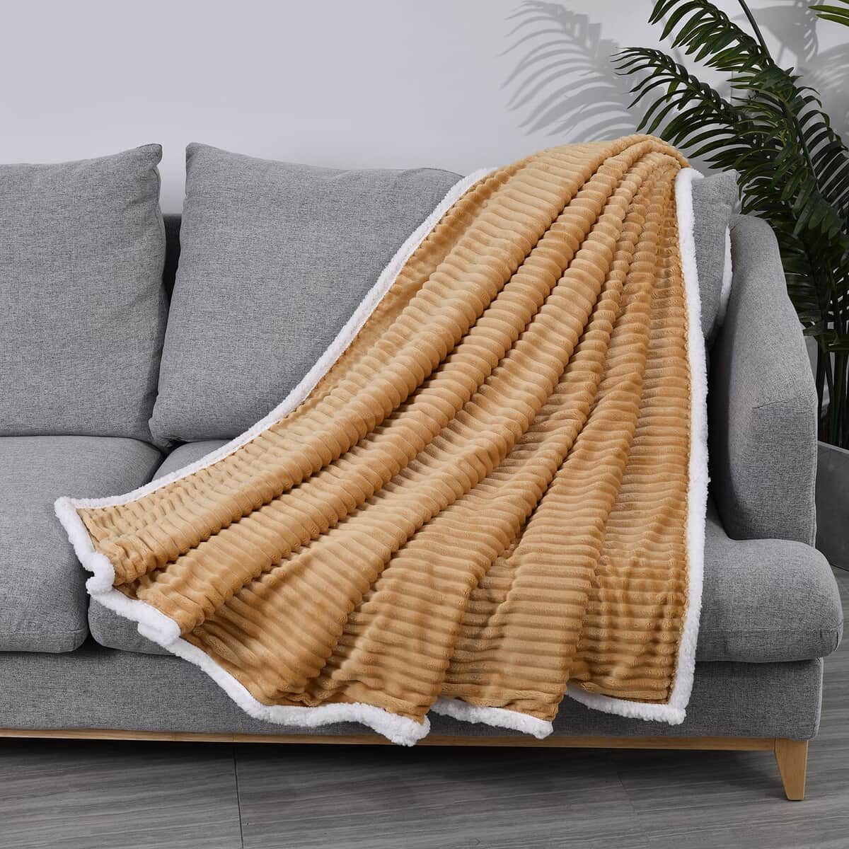 Homesmart Beige Ribbed Flannel to Sherpa Throw image number 0