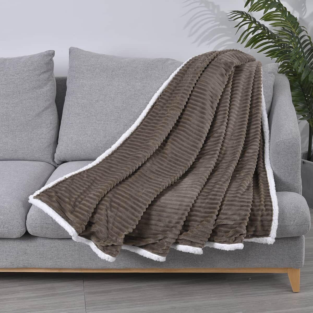 Homesmart Gray Ribbed Flannel to Sherpa Throw image number 0
