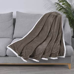 Homesmart Gray Ribbed Flannel to Sherpa Throw