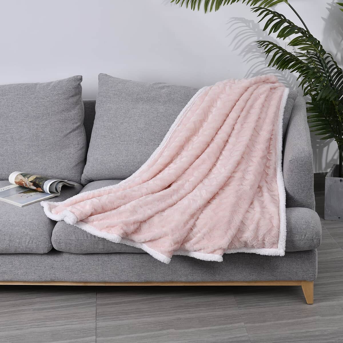 Homesmart Pink Embossed Plush Reverse Sherpa Blanket , Soft Blanket , Bed Throws , Cozy Blanket , Throw Blanket image number 0