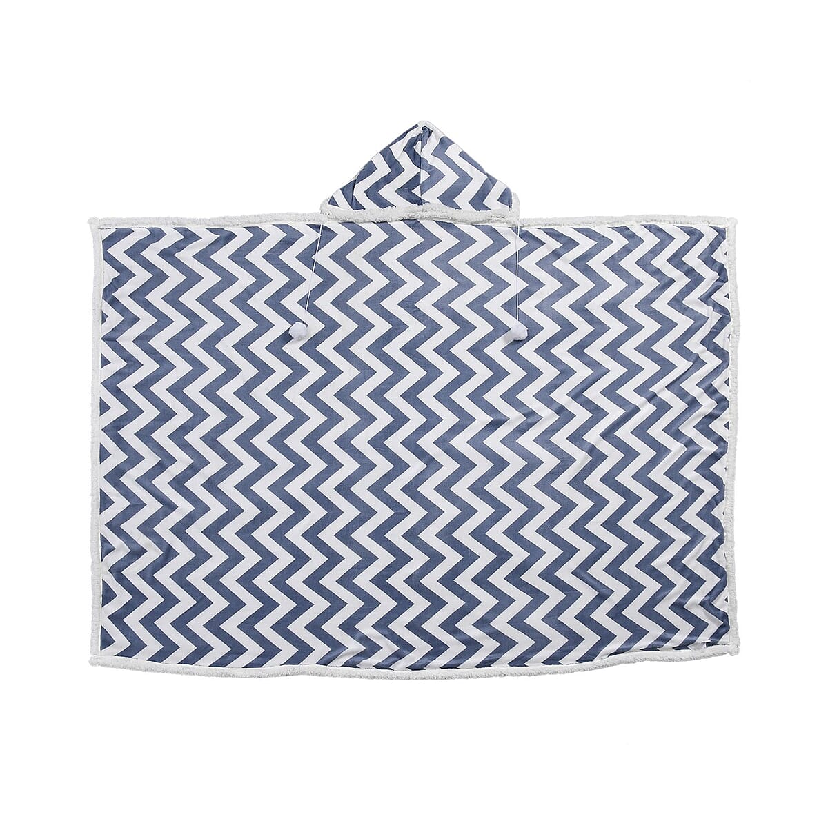 Homesmart Gray Zig-Zag Print Polyester & Sherpa Hoodie Blanket with Pom Pom image number 1