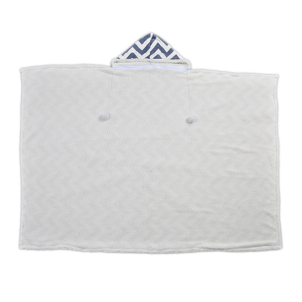 Homesmart Gray Zig-Zag Print Polyester & Sherpa Hoodie Blanket with Pom Pom image number 2