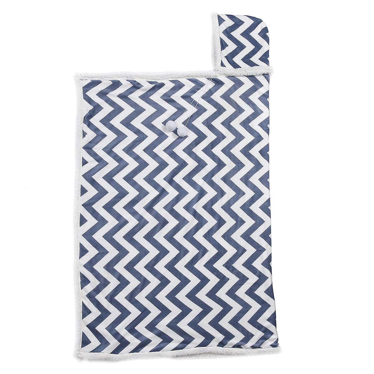 Homesmart Gray Zig-Zag Print Polyester & Sherpa Hoodie Blanket with Pom Pom image number 3