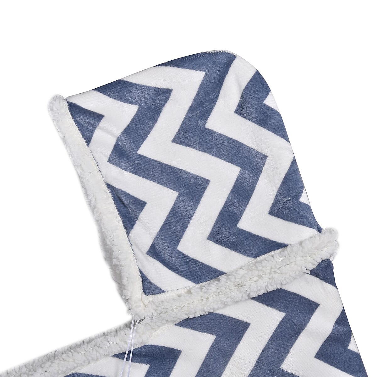 Homesmart Gray Zig-Zag Print Polyester & Sherpa Hoodie Blanket with Pom Pom image number 4