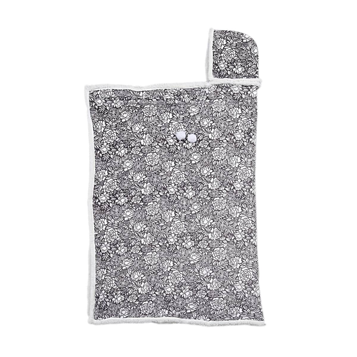 Homesmart Gray Floral Print Pattern Polyester & Sherpa Hoodie Blanket with Pom Pom image number 3