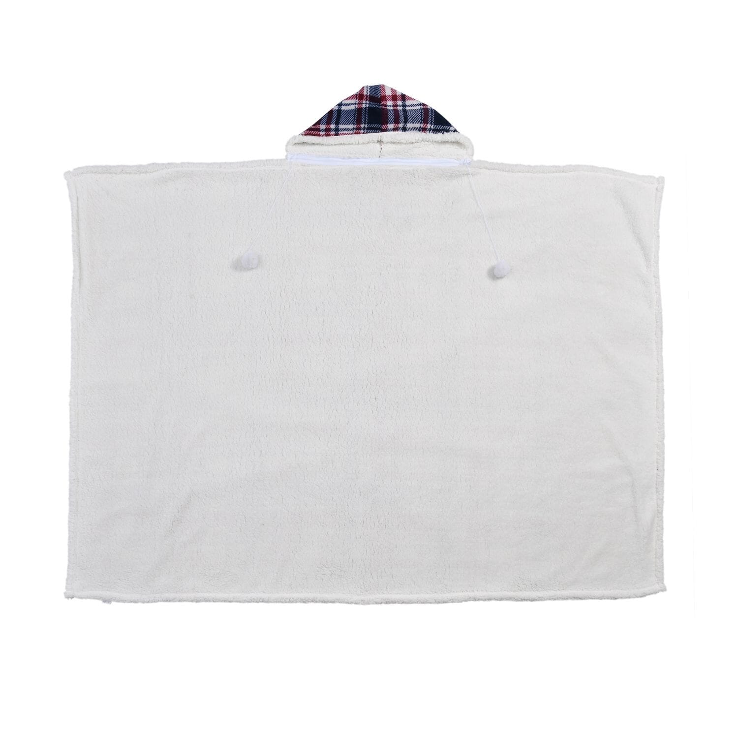 HOMESMART Red White Check Print Polyester Sherpa Hoodie Blanket with Pom Pom - Picture 3 of 8