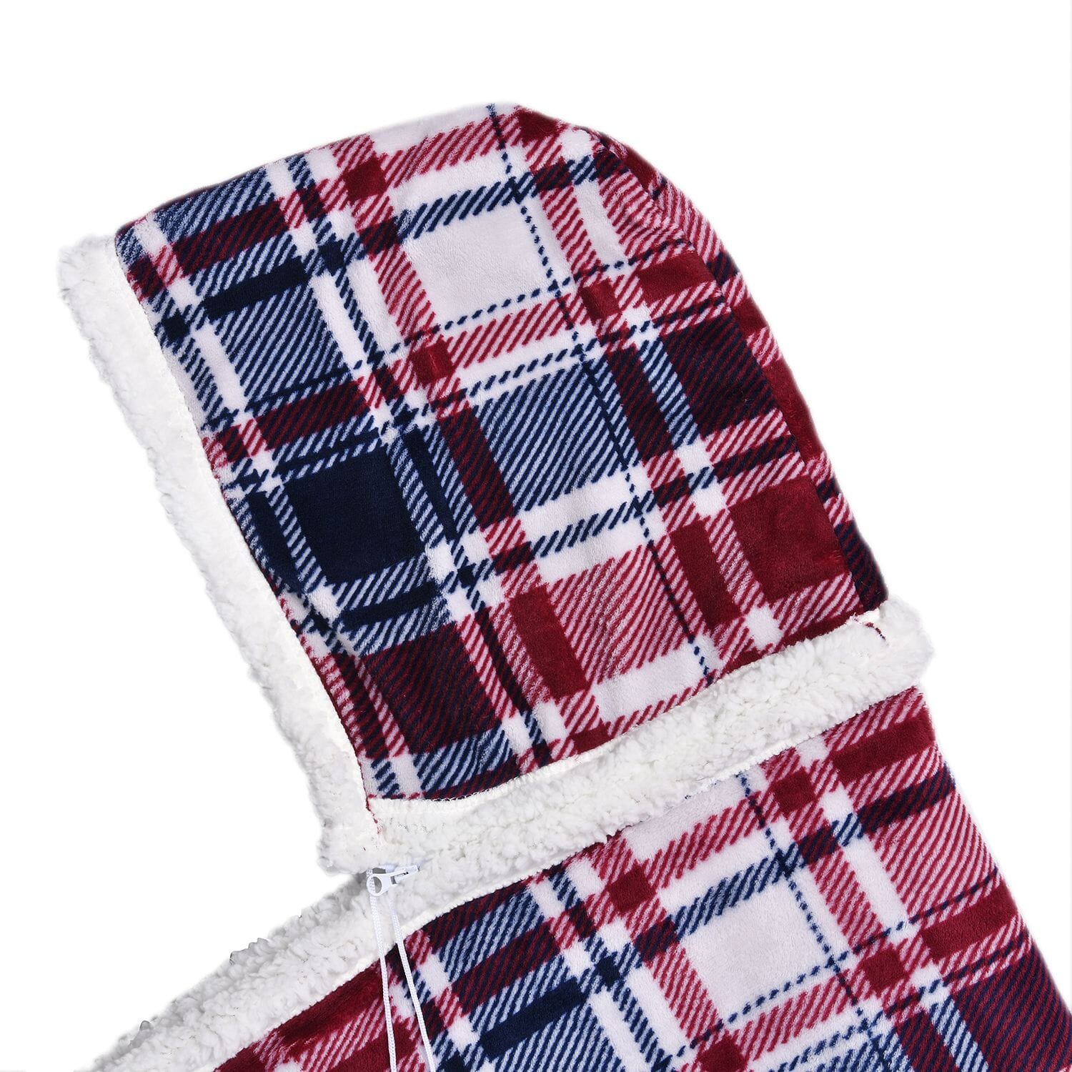 HOMESMART Red White Check Print Polyester Sherpa Hoodie Blanket with Pom Pom - Picture 5 of 8