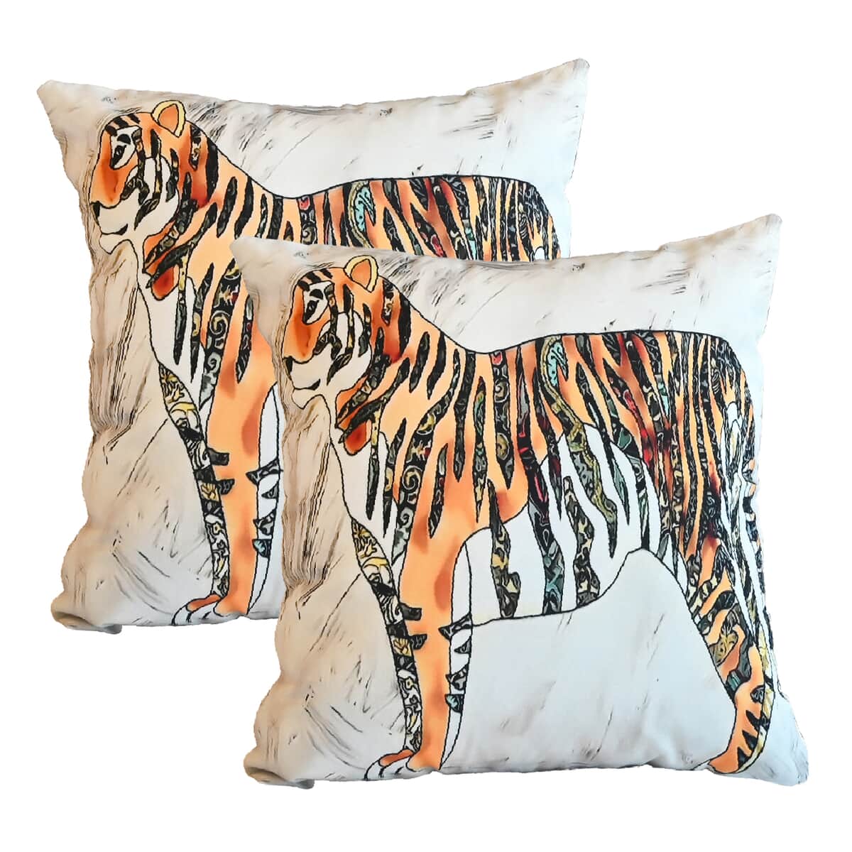 Homesmart Set of 2 100% Polyester Cushion Covers, Tiger Print Cushion Covers, Dark Orange Cushion Covers Set image number 1