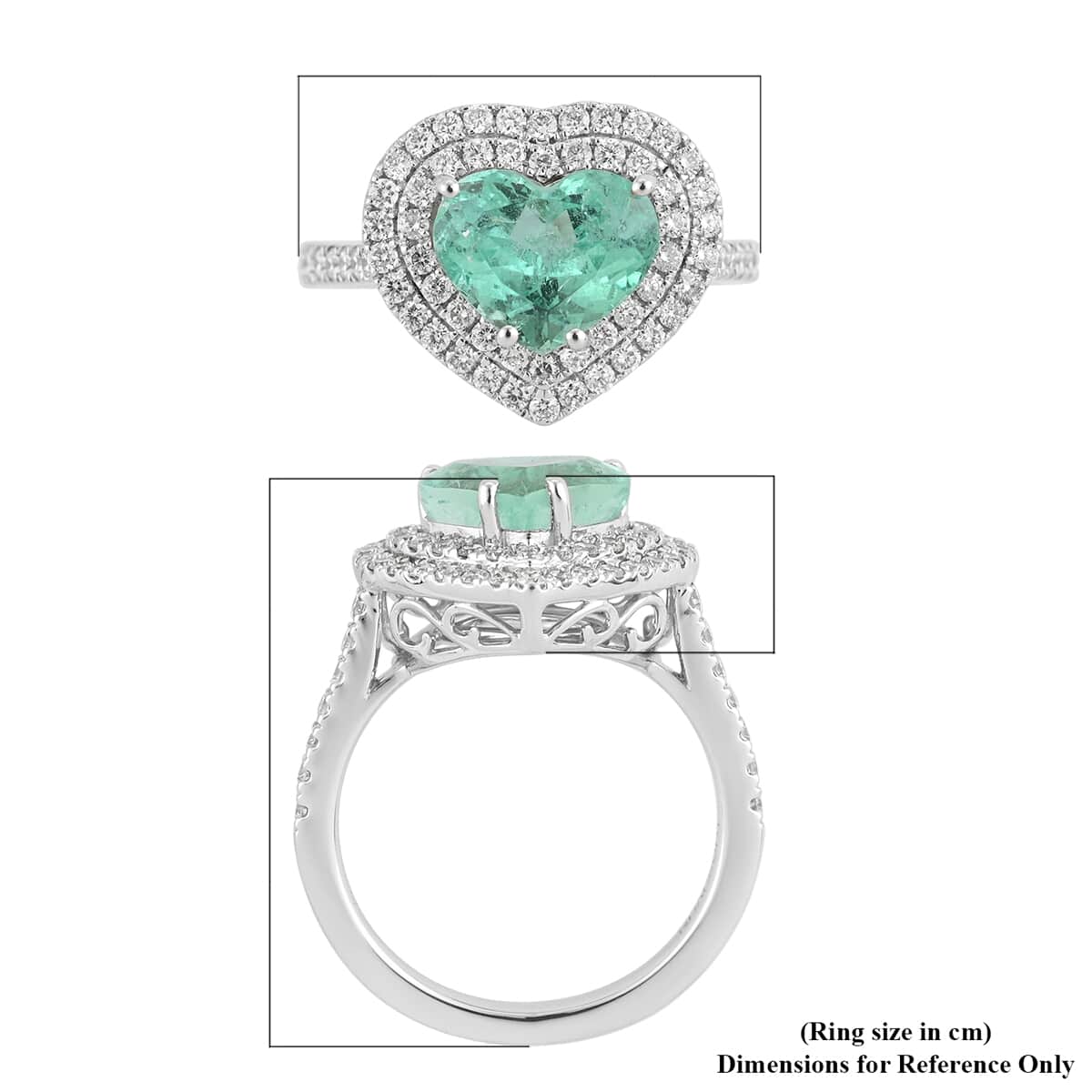 RHAPSODY 950 Platinum AAAA Boyaca Colombian Emerald and E-F VS Diamond Double Halo Heart Ring (Size 7.0) 7.68 Grams 3.25 ctw image number 3