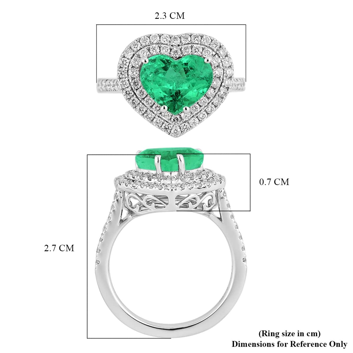 RHAPSODY 950 Platinum AAAA Boyaca Colombian Emerald and E-F VS Diamond Double Halo Heart Ring (Size 7.0) 7.68 Grams 3.25 ctw image number 4