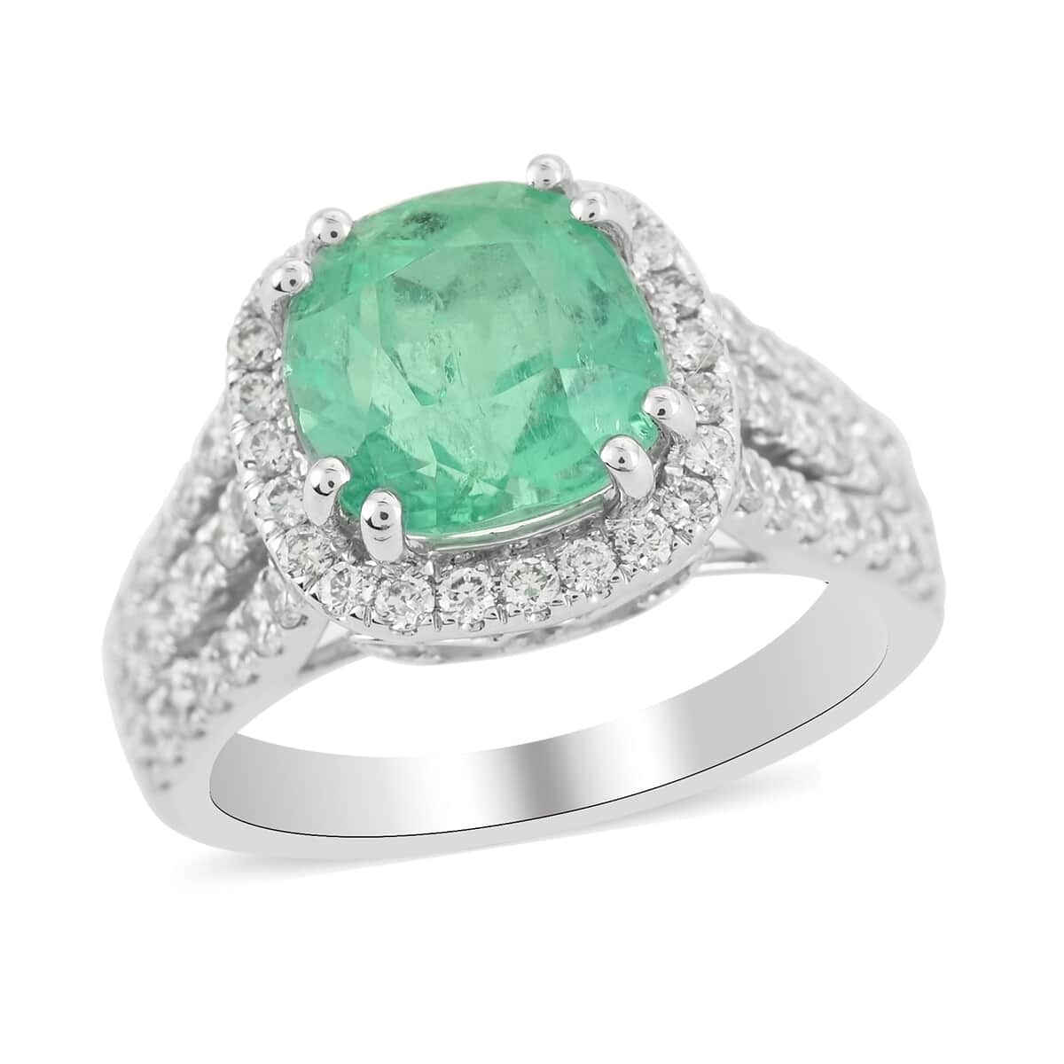 RHAPSODY 950 Platinum AAAA Boyaca Colombian Emerald and E-F VS Diamond Ring (Size 7.0) 8.70 Grams 4.15 ctw image number 0
