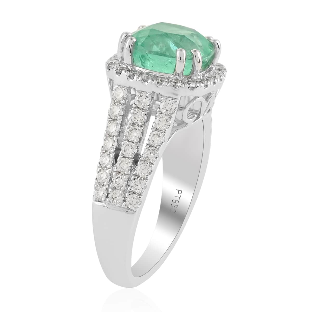 RHAPSODY 950 Platinum AAAA Boyaca Colombian Emerald and E-F VS Diamond Ring (Size 7.0) 8.70 Grams 4.15 ctw image number 1