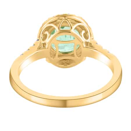 Iliana 18K Yellow Gold AAA Boyaca Colombian Emerald and G-H SI Diamond Halo Ring (Size 7.0) 4.15 Grams 2.50 ctw image number 3