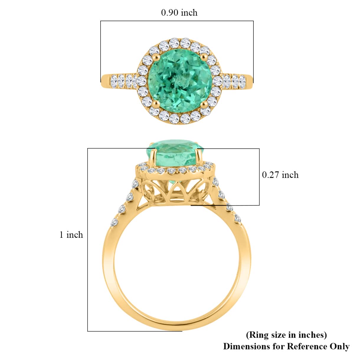 Iliana 18K Yellow Gold AAA Boyaca Colombian Emerald and G-H SI Diamond Halo Ring (Size 7.0) 4.15 Grams 2.50 ctw image number 4