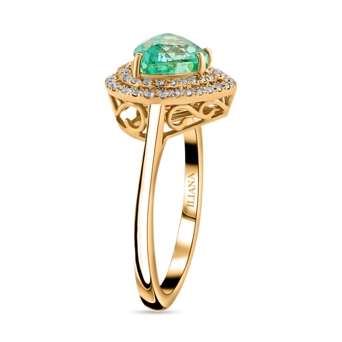 Iliana 18K Yellow Gold AAA Boyaca Colombian Emerald and G-H SI Diamond Double Halo Heart Ring (Size 7.0) 4 Grams 2.20 ctw image number 2