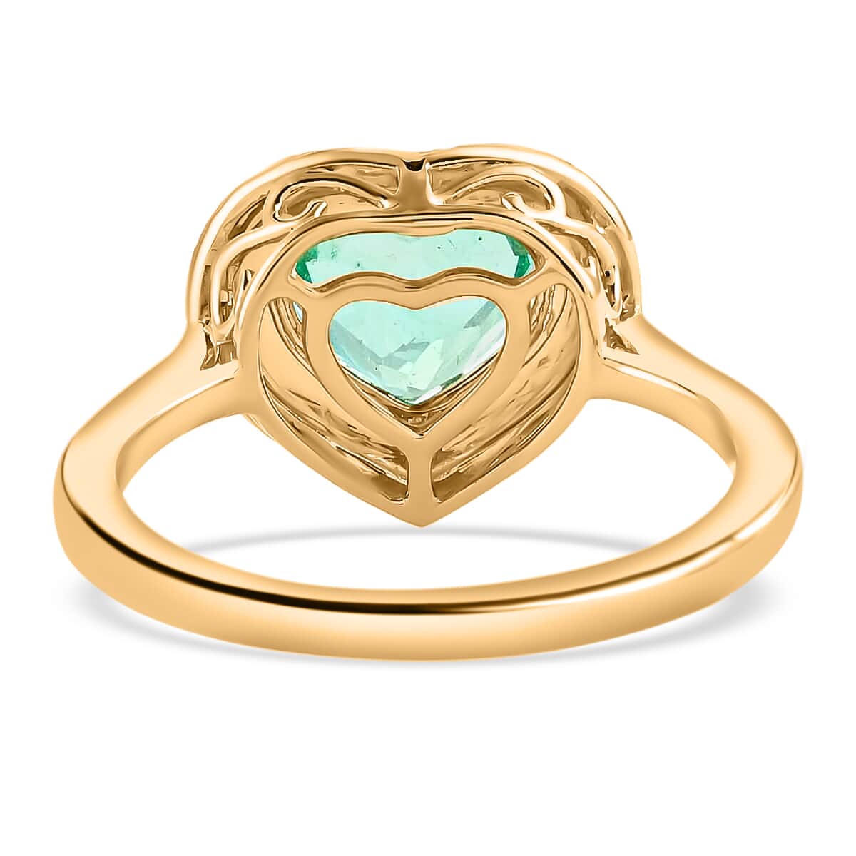 Iliana 18K Yellow Gold AAA Boyaca Colombian Emerald and G-H SI Diamond Double Halo Heart Ring (Size 7.0) 4 Grams 2.20 ctw image number 3