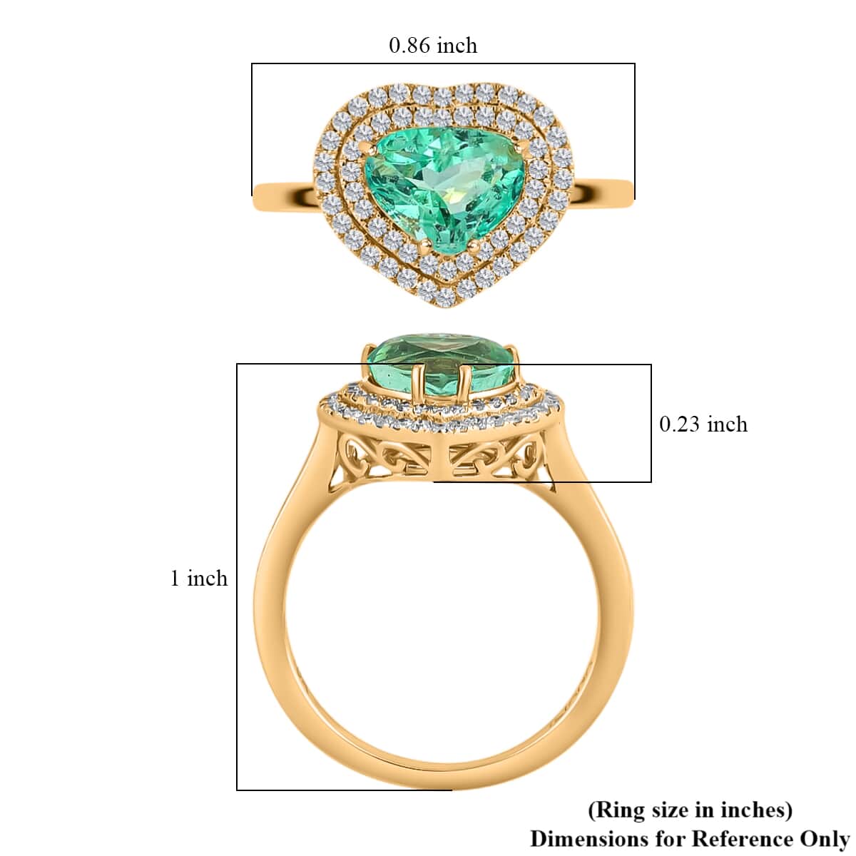 Iliana 18K Yellow Gold AAA Boyaca Colombian Emerald and G-H SI Diamond Double Halo Heart Ring (Size 7.0) 4 Grams 2.20 ctw image number 4