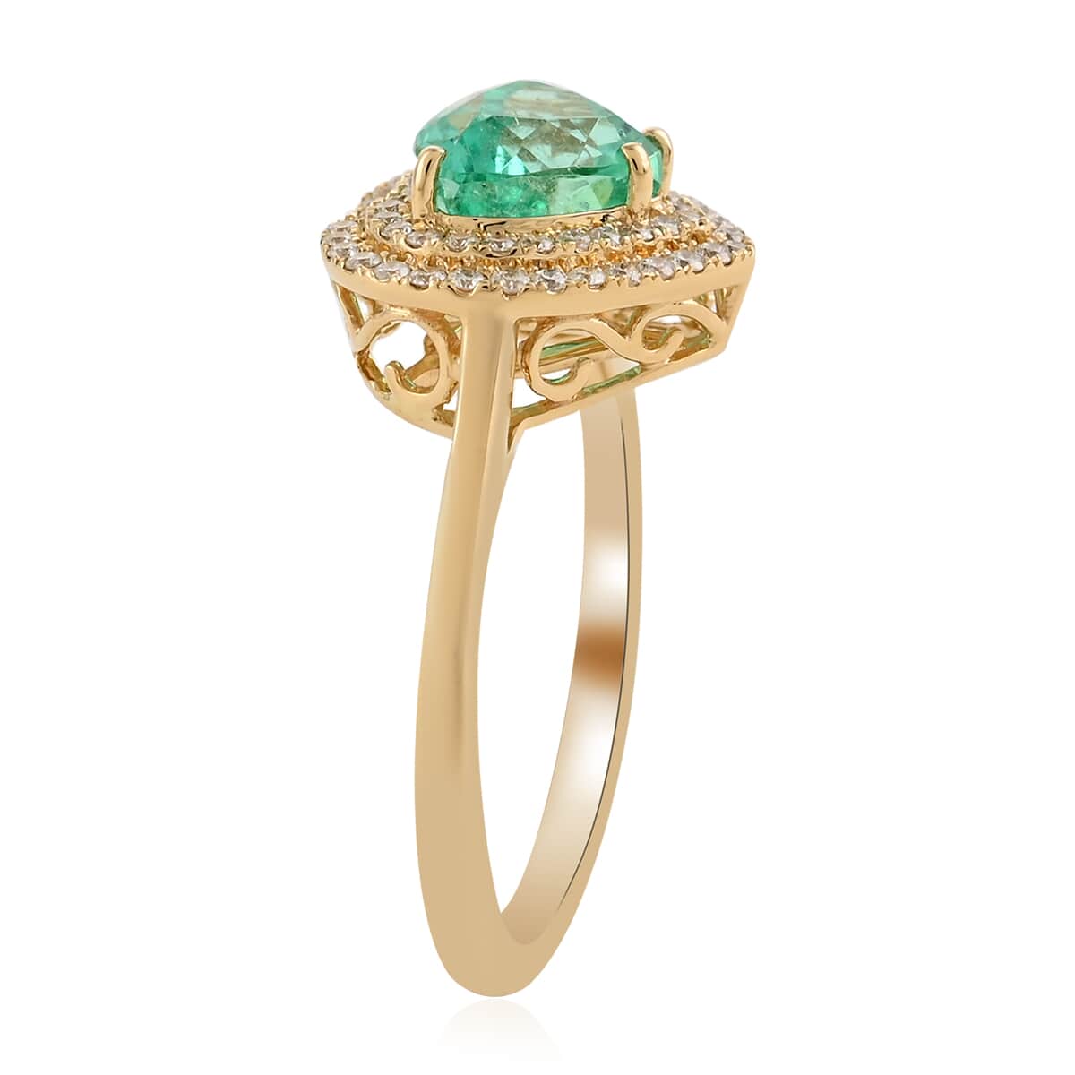 Iliana 18K Yellow Gold AAA Boyaca Colombian Emerald and G-H SI Diamond Double Halo Heart Ring (Size 8.0) 4 Grams 2.20 ctw image number 2