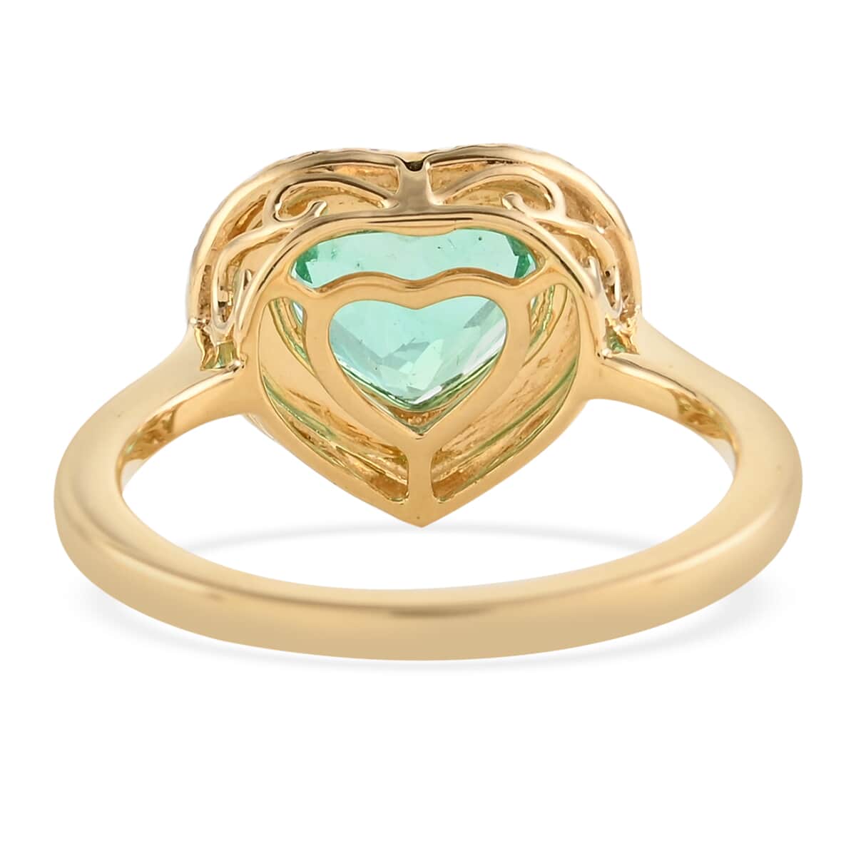 Iliana 18K Yellow Gold AAA Boyaca Colombian Emerald and G-H SI Diamond Double Halo Heart Ring (Size 8.0) 4 Grams 2.20 ctw image number 3