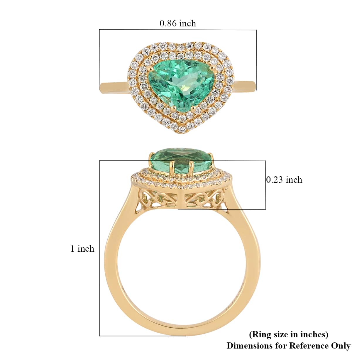 Iliana 18K Yellow Gold AAA Boyaca Colombian Emerald and G-H SI Diamond Double Halo Heart Ring (Size 8.0) 4 Grams 2.20 ctw image number 4