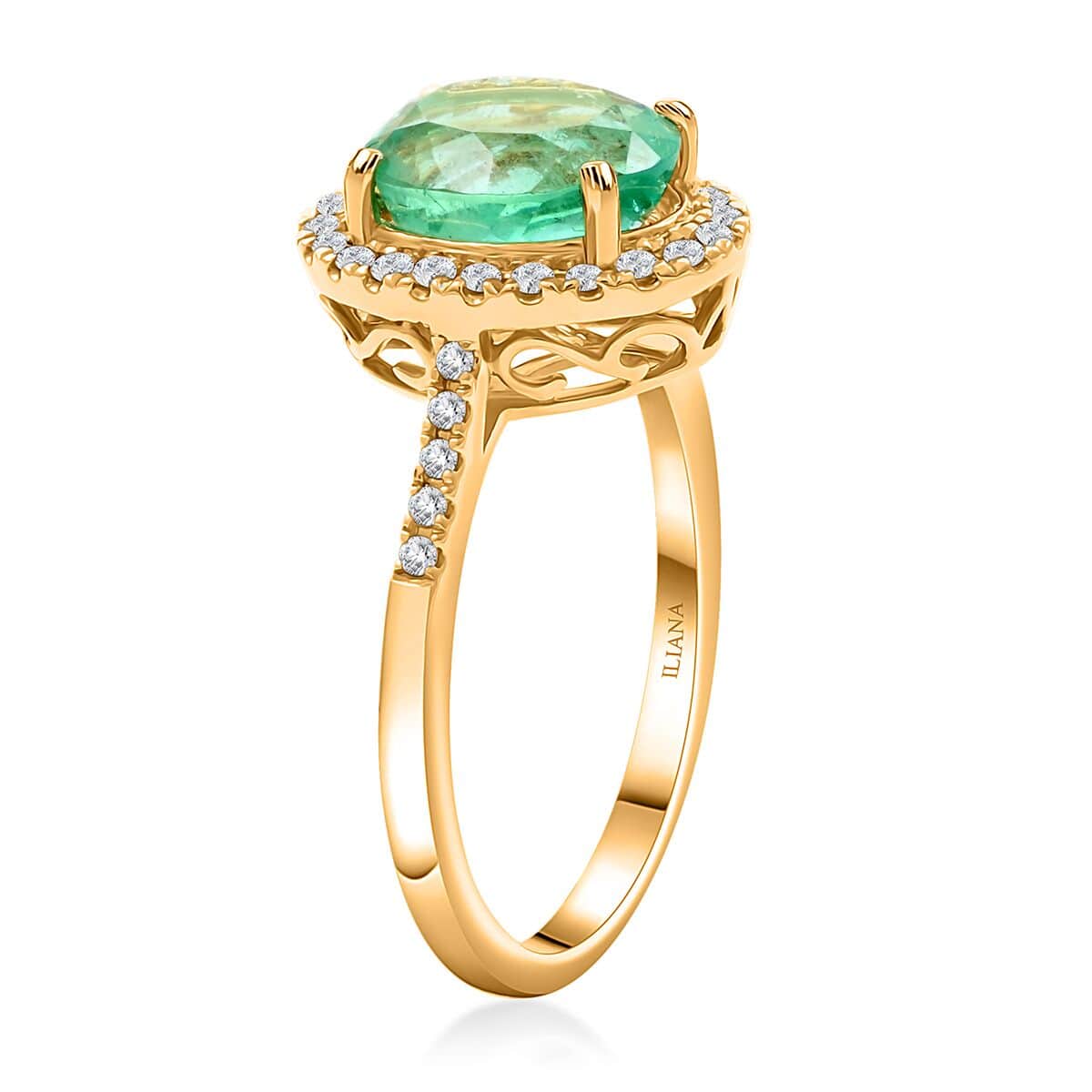 One Of A Kind Certified & Appraised Iliana 18K Yellow Gold AAA Boyaca Colombian Emerald and G-H SI Diamond Halo Ring (Size 7.0) 2.45 ctw image number 3