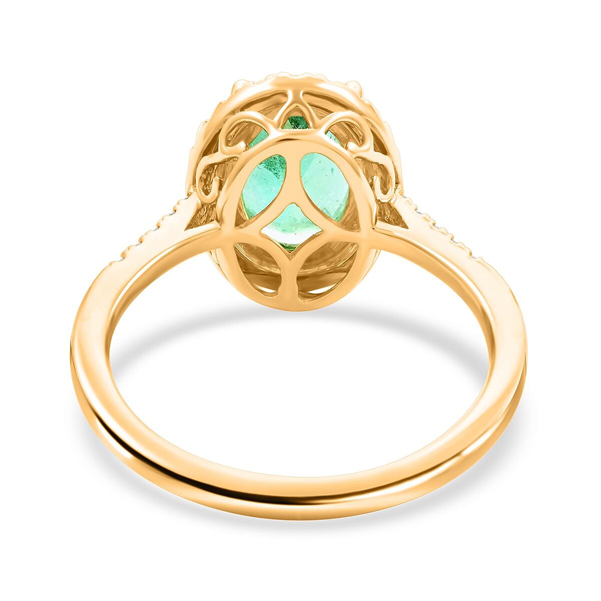 Iliana 18K Yellow Gold AAA Boyaca Colombian Emerald and G-H SI Diamond Halo Ring (Size 7.0) 2.45 ctw