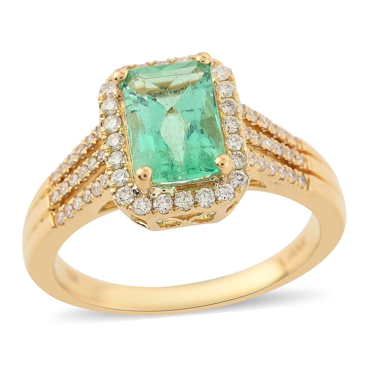 One Of A Kind ILIANA 18K Yellow Gold AAA Boyaca Colombian Emerald and G-H SI Diamond Ring (Size 7.0) 4.80 Grams 1.50 ctw image number 0