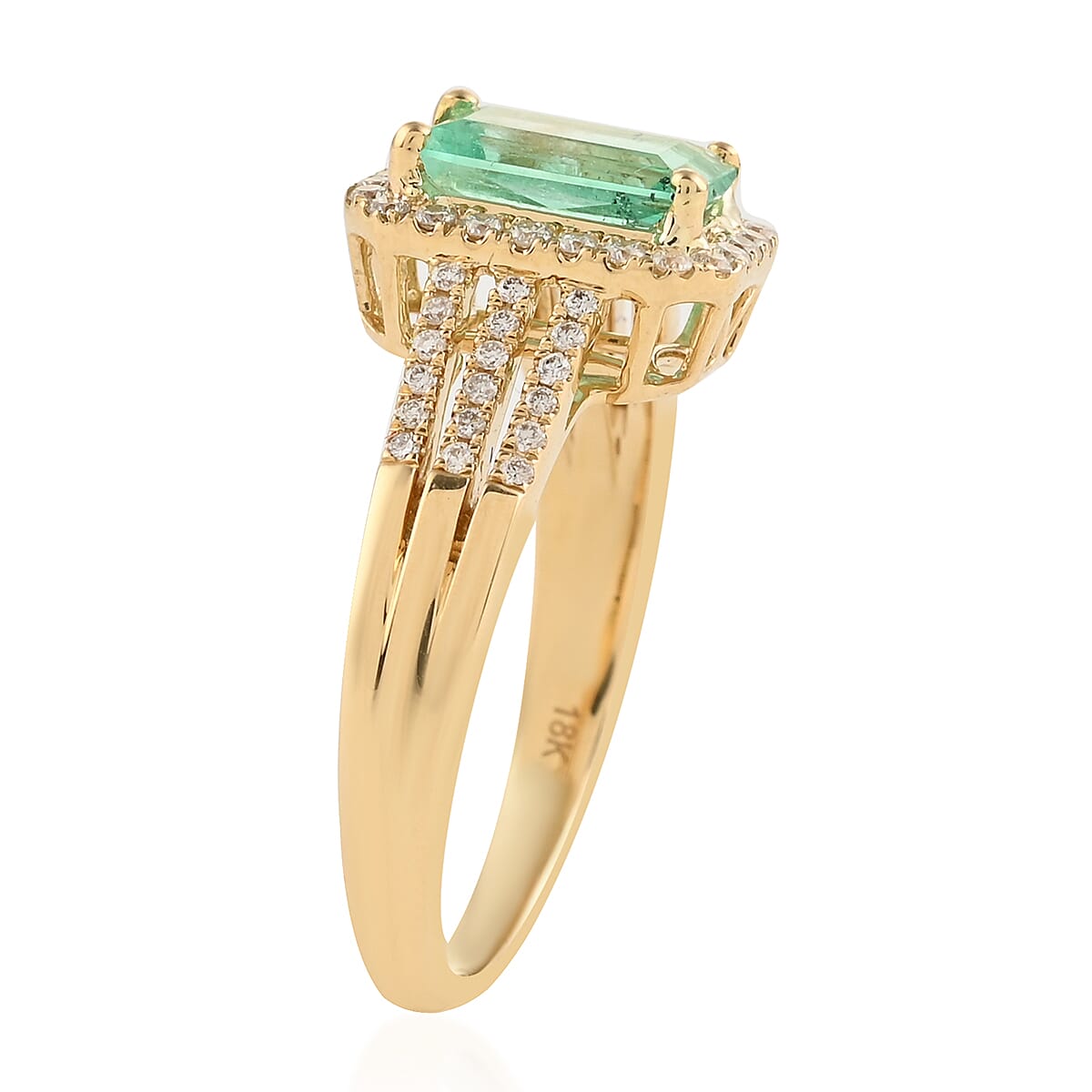 One Of A Kind ILIANA 18K Yellow Gold AAA Boyaca Colombian Emerald and G-H SI Diamond Ring (Size 7.0) 4.80 Grams 1.50 ctw image number 2