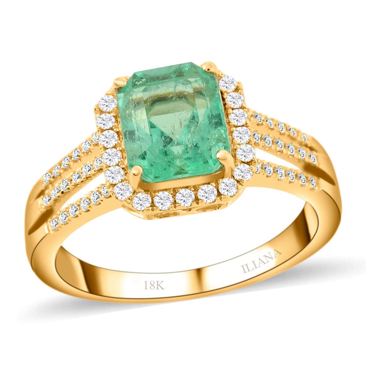 One Of A Kind ILIANA 18K Yellow Gold AAA Boyaca Colombian Emerald and G-H SI Diamond Ring 4.59 Grams 1.90 ctw image number 0