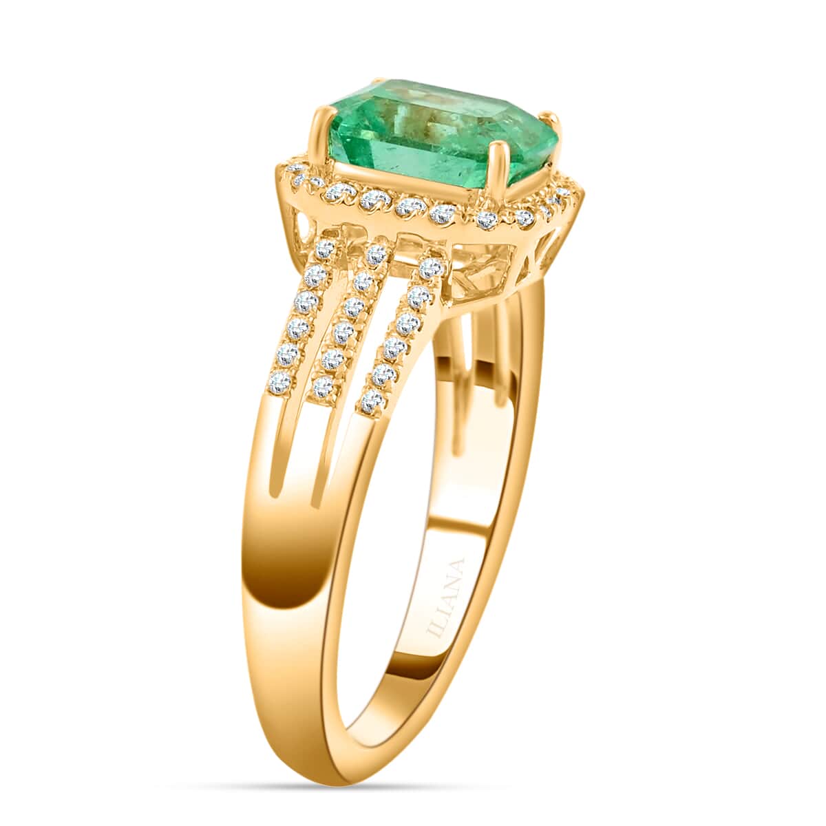 One Of A Kind ILIANA 18K Yellow Gold AAA Boyaca Colombian Emerald and G-H SI Diamond Ring 4.59 Grams 1.90 ctw image number 2