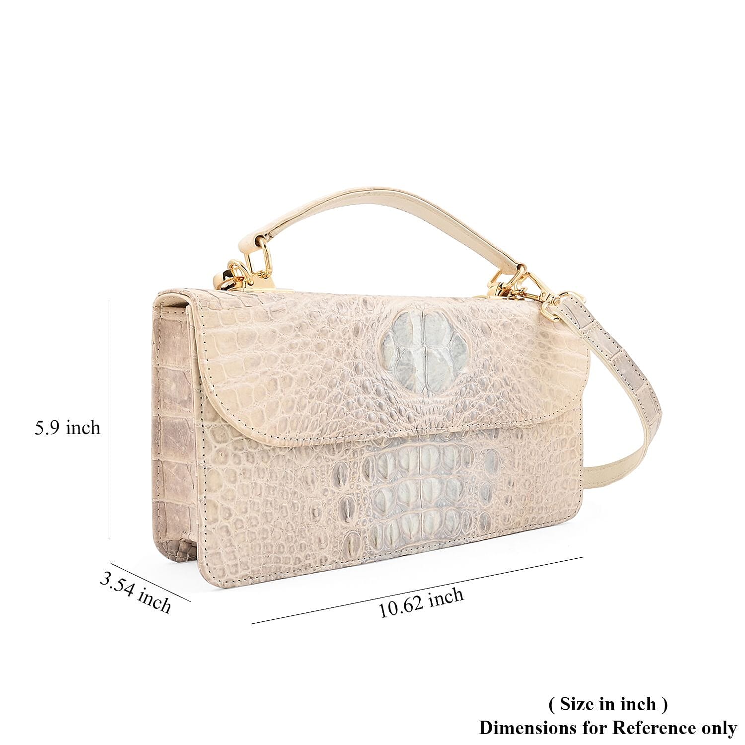 Grand Pelle Natural Genuine Crocodile Leather Crossbody Bag with Detachable Shoulder Strap