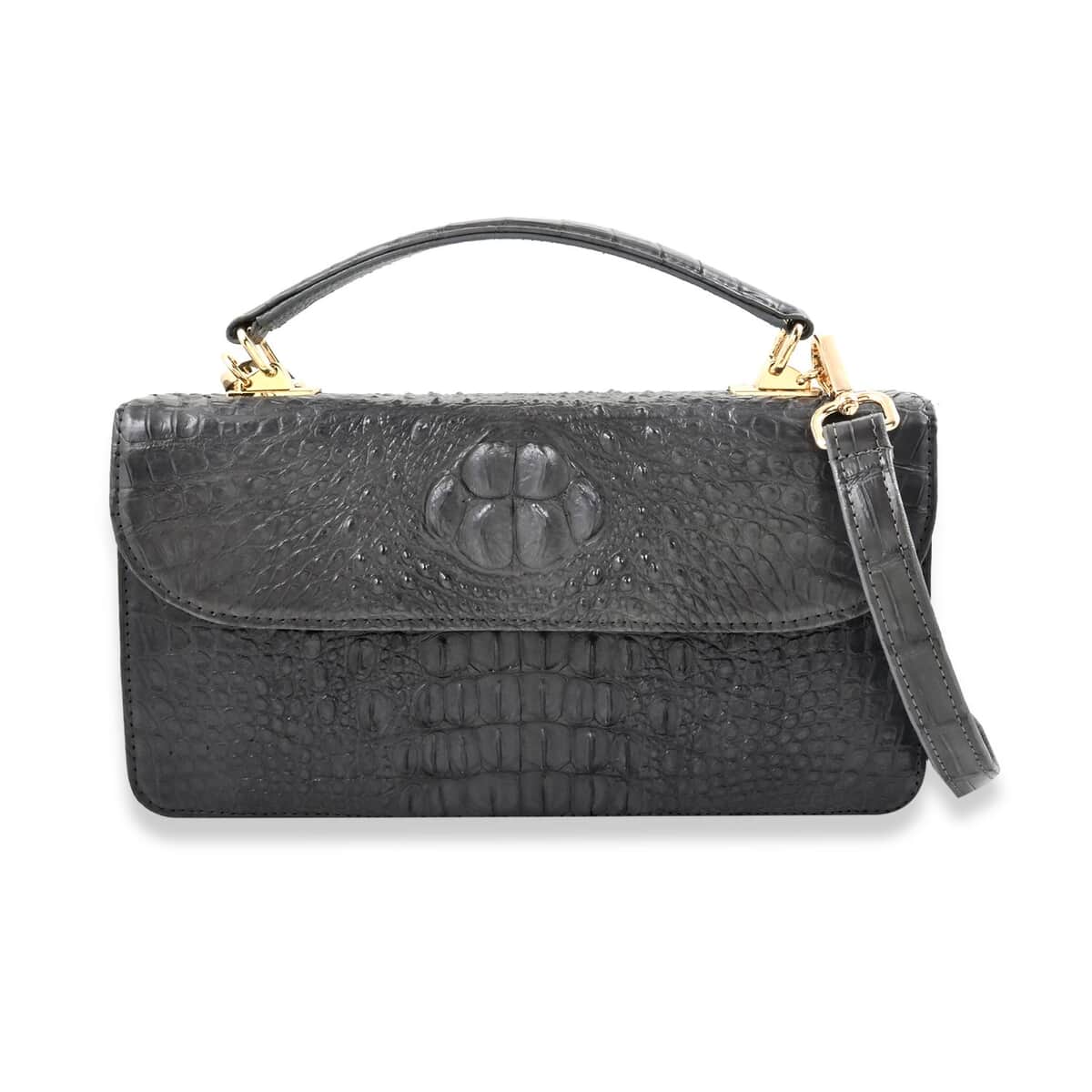 Grand Pelle Light Gray Genuine Crocodile Leather Crossbody Bag with Detachable Shoulder Strap image number 0