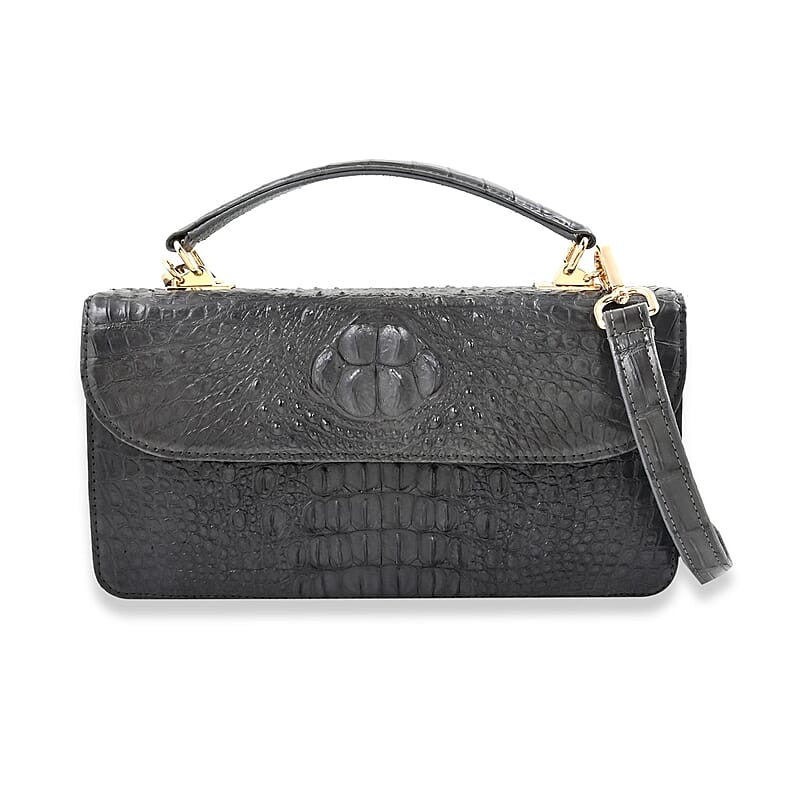 Grand Pelle Light Gray Genuine Crocodile Leather Crossbody Bag with Detachable Shoulder Strap