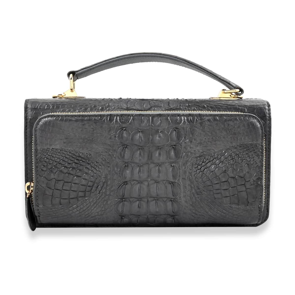 Grand Pelle Light Gray Genuine Crocodile Leather Crossbody Bag with Detachable Shoulder Strap image number 2