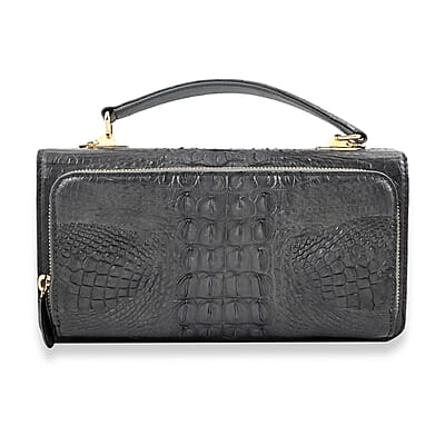 Grand Pelle Light Gray Genuine Crocodile Leather Crossbody Bag with Detachable Shoulder Strap