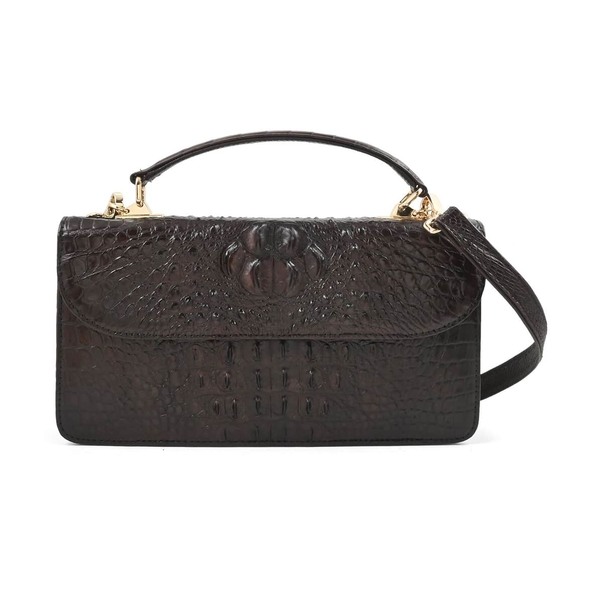 Grand Pelle Chocolate Genuine Crocodile Leather Crossbody Bag with Detachable Shoulder Strap image number 0