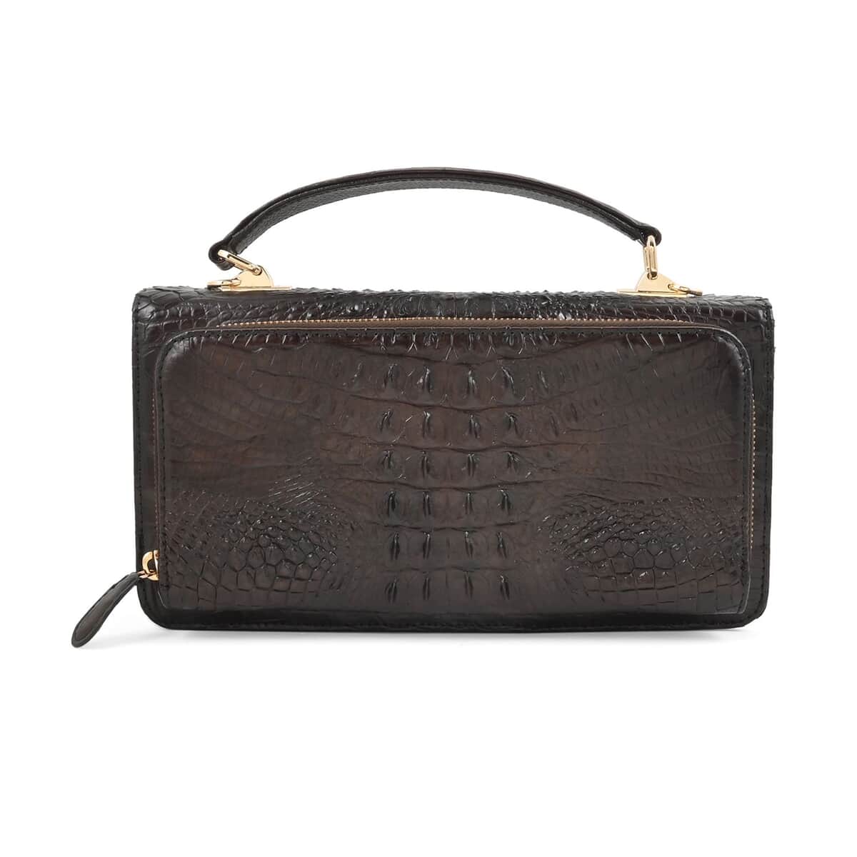 Grand Pelle Chocolate Genuine Crocodile Leather Crossbody Bag with Detachable Shoulder Strap image number 2