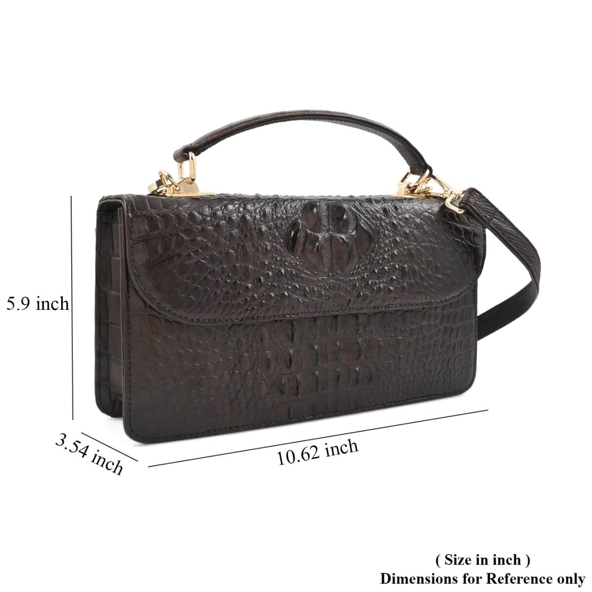 Grand Pelle Chocolate Genuine Crocodile Leather Crossbody Bag with Detachable Shoulder Strap image number 5