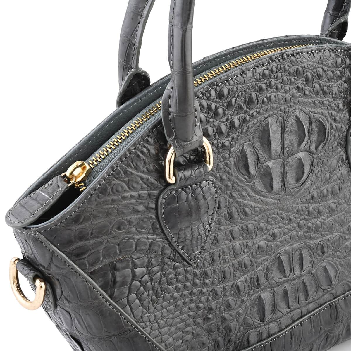 Grand Pelle Light Gray Genuine Crocodile Leather Handbag image number 3