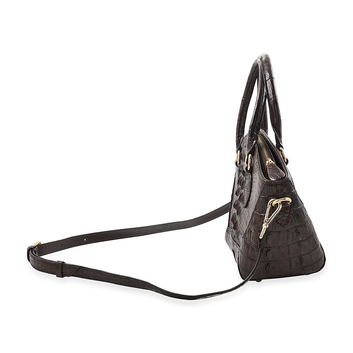 Grand Pelle Chocolate Genuine Crocodile Leather Handbag image number 1